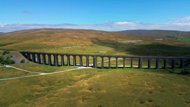 Impressive Ribblehead Viaduct Yorkshire Dales National Park Aerial View Drone — Stock videók