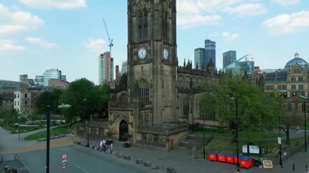 Manchester Cathedral Aerial View Manchester United Kingdom August 2022 — Stok video