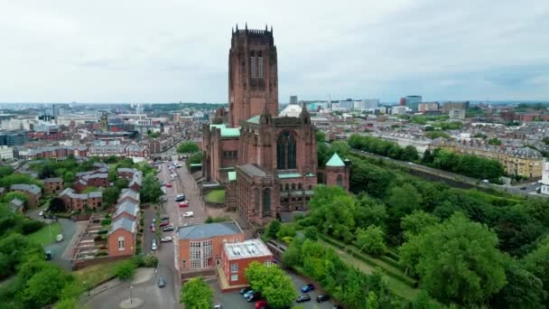 Cathedral Liverpool Aerial View Liverpool United Kingdom August 2022 — Stok video