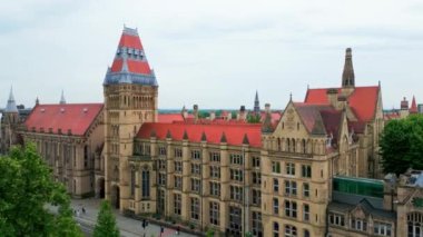 Famous building of Manchester Museum - aerial view - drone photography