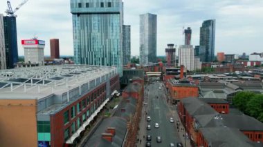 Flight through Deansgate Street in Manchester - MANCHESTER, UNITED KINGDOM - AUGUST 15, 2022