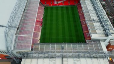 Anfield stadium of FC Liverpool from above - aerial view - LIVERPOOL, UNITED KINGDOM - AUGUST 16, 2022