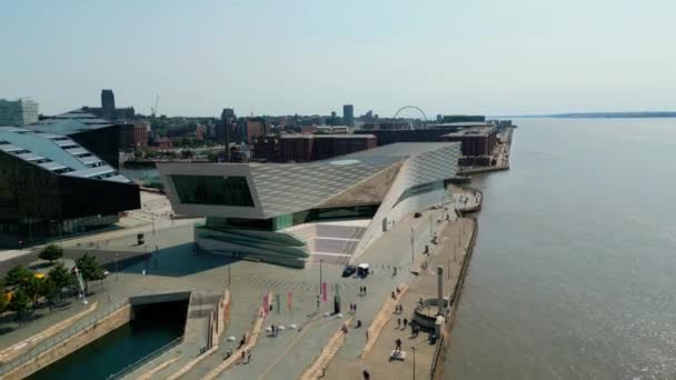 Museum Liverpool Pier Head Aerial View Liverpool United Kingdom August — Stok video