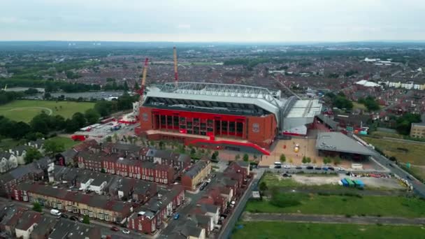 Анфилд Стадион Ливерпуль Сверху Вид Сверху Liverpool United Kingdom August — стоковое видео