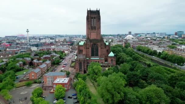 Καθεδρικός Ναός Λίβερπουλ Αεροφωτογραφία Liverpool Ηνωμενο Βασιλειο Αυγούστου 2022 — Αρχείο Βίντεο