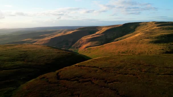 Sunset Snake Pass Peak District National Park Drone Photography — Stock video