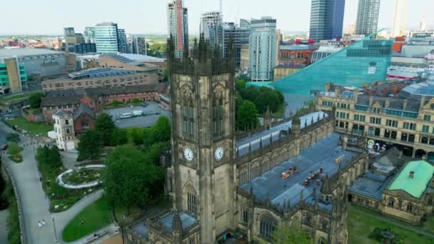 Manchester Cathedral Aerial View Drone Photography — Stockvideo