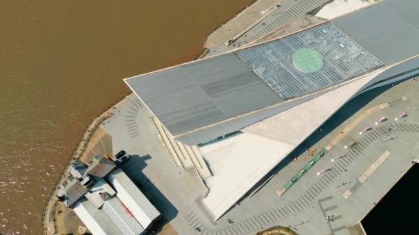 Museum Liverpool Pier Head Aerial View Liverpool United Kingdom August — Vídeo de stock