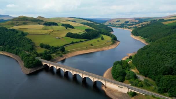 Ladybower Reservoir Peak District National Park Aerial View Drone Photography — Stock video