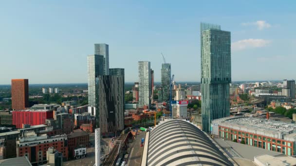 Flight City Centre Manchester Aerial View Manchester United Kingdom August — Video