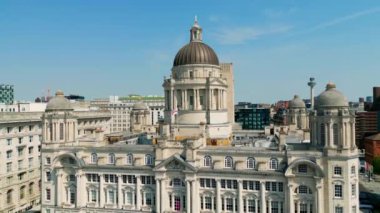 Famous Port of Liverpool Building at Pier Head - aerial view - drone photography