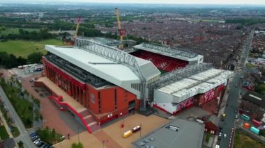 Anfield stadium of FC Liverpool from above - aerial view - LIVERPOOL, UNITED KINGDOM - AUGUST 16, 2022