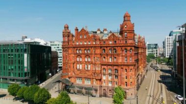 Beautiful old building of Midland Hotel in Manchester - drone photography