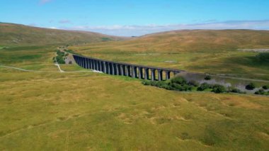 Ribblehead Viaduct at Yorkshire Dales National Park - aerial view - drone photography