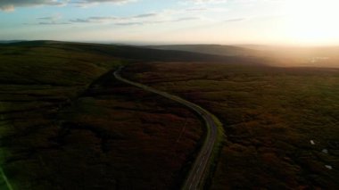 Sunset over Snake Pass in the Peak District National Park - drone photography