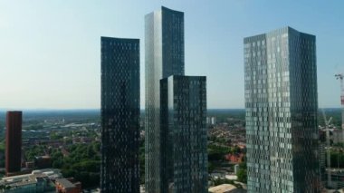 Modern skyscrapers of Manchester Deansgate - aerial view - MANCHESTER, UNITED KINGDOM - AUGUST 15, 2022