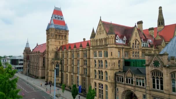 Manchester Üniversitesi Kampüsü Ndeki Müze Hava Manzaralı Manşetçi Birleşik Kingdom — Stok video