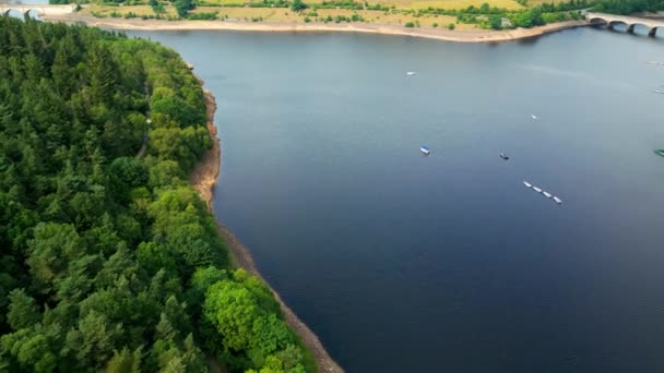 Ladybower Reservoir Peak District National Park Aerial View Drone Photography — Stock video