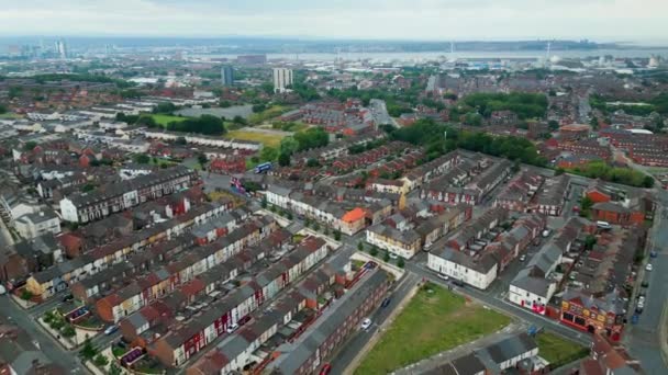 Zona Residencial Liverpool Anfield Desde Arriba Fotografía Con Drones — Vídeos de Stock