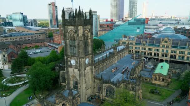 Manchester Cathedral Aerial View Drone Photography — Stok video