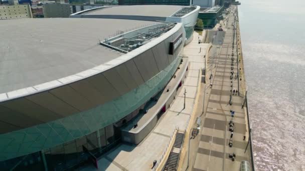 Bank Arena Liverpool Docks Aerial View Liverpool United Kingdom August — Stok video