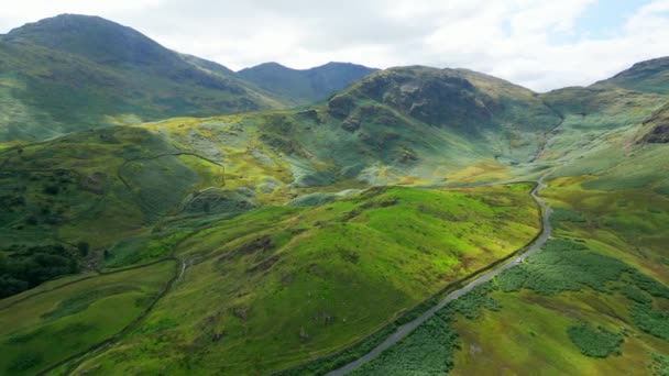 Amazing Mountains Valleys Lake District National Park England Aerial View — Stock Video