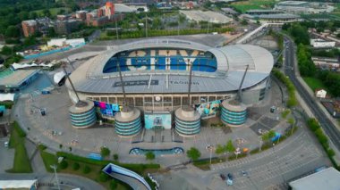 Manchester city football stadium Etihad from above - MANCHESTER, UNITED KINGDOM - AUGUST 15, 2022