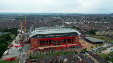 Anfield stadium of FC Liverpool from above - aerial view - LIVERPOOL, UNITED KINGDOM - AUGUST 16, 2022
