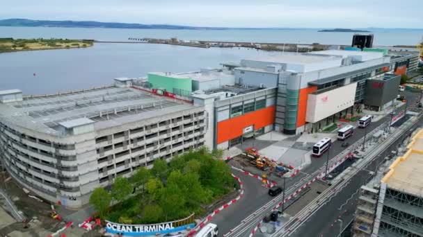 Торговый Центр Ocean Terminal Эдинбурге Лейт Вид Воздуха Эдинбург Великобритания — стоковое видео