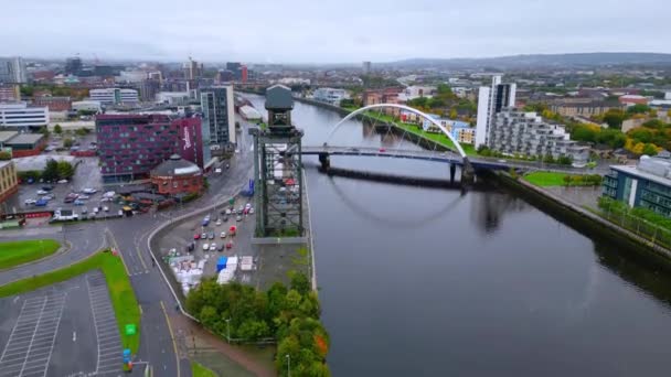 Let Přes Řeku Clyde Glasgow Letecký Výhled Glasgow Spojené Království — Stock video