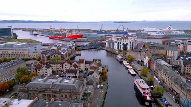 Rivière Leith Dans Ville Édimbourg Haut Vue Aérienne Edinburgh Royaume — Video