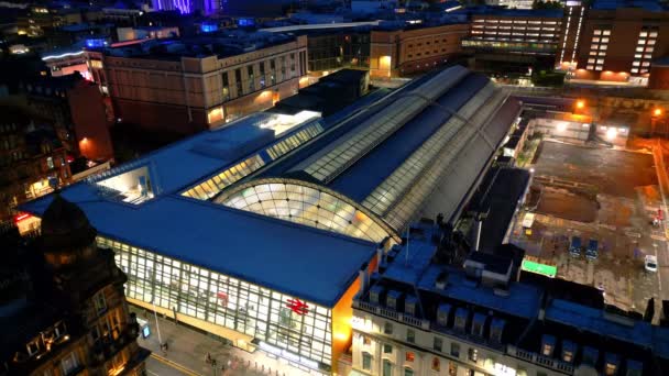 Glasgow Queens Street Station Stadtzentrum Luftaufnahme Bei Nacht Glasgow Vereinigtes — Stockvideo