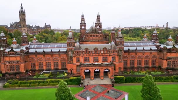 Kelvongrove Πινακοθήκη Και Μουσείο Στη Γλασκώβη Αεροφωτογραφία Glasgow Ηνωμενο Βασιλειο — Αρχείο Βίντεο