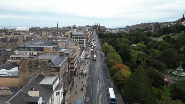 Flug Über Die Princes Street Edinburgh Luftaufnahme Edinburgh Vereinigtes Königreich — Stockvideo