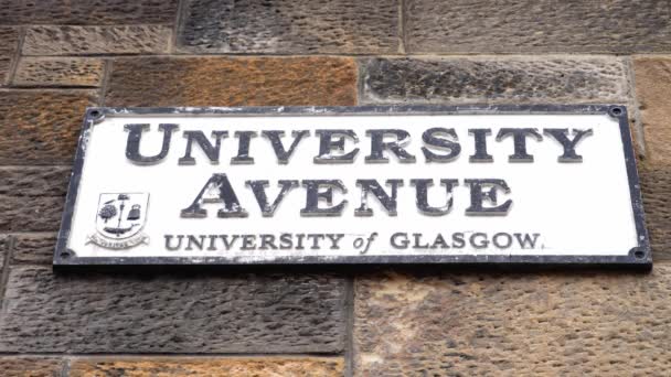 University Avenue Glasgow Straatnaambord Glasgow Verenigd Koninkrijk Oktober 2022 — Stockvideo