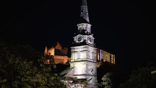 Церква Святого Катберта Единбурзі Вночі Едінбург United Kingdom October 2022 — стокове відео