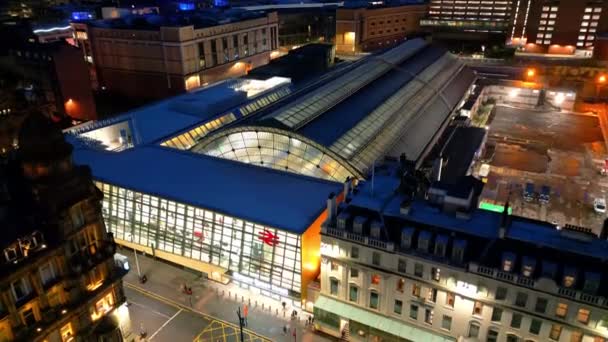Glasgow Queens Street Station City Centre Letecký Výhled Noci Glasgow — Stock video