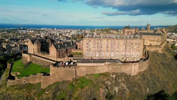 Aerial View Edinburgh Castle Castle Hill — Stock Video