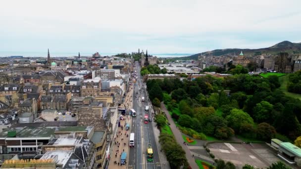 Vlucht Princes Straat Edinburgh Luchtfoto Reizen — Stockvideo