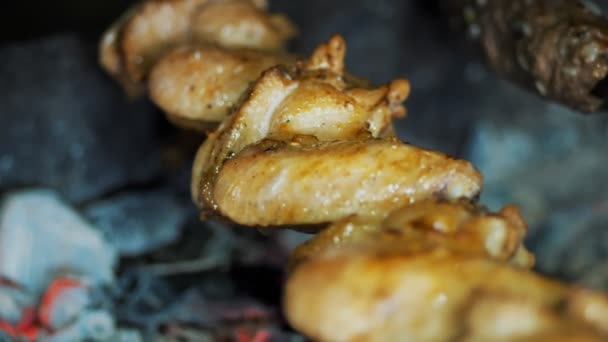 Fried Wings Grilled Chicken Wings Roasted Chicken Cooking Meat Skewer — Video Stock