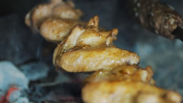 Fried Wings Grilled Chicken Wings Roasted Chicken Cooking Meat Skewer — Vídeo de Stock