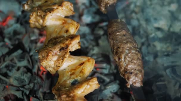 Fried Wings Grilled Chicken Wings Roasted Chicken Cooking Meat Skewer — Video Stock