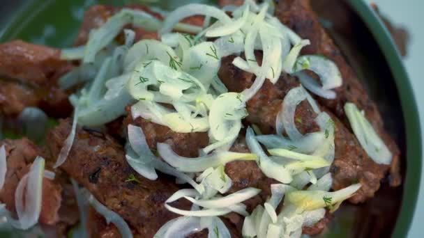 Lula Kebab Cooking Meat Skewer Meat Grill Close Restaurant Serving — стоковое видео