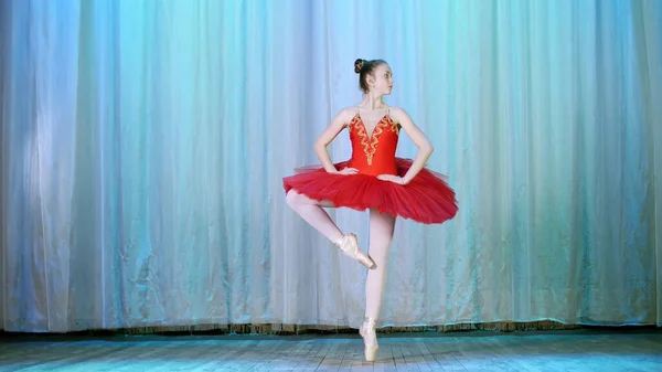 Ballet Rehearsal Stage Old Theater Hall Young Ballerina Red Ballet — ストック写真