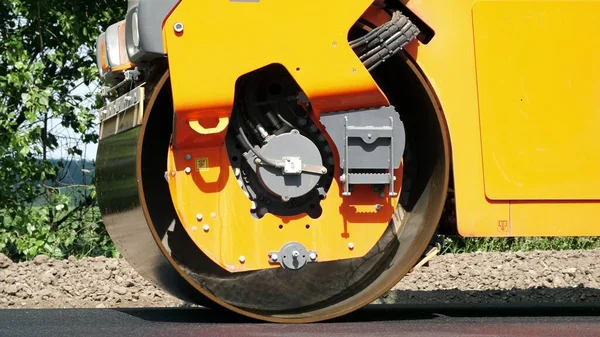 Close Road Construction Works Roller Compactor Machine Asphalt Finisher Road — Stok fotoğraf