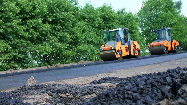 Repair Highway Roller Compactor Machine Asphalt Finisher Laying New Fresh — Foto de Stock