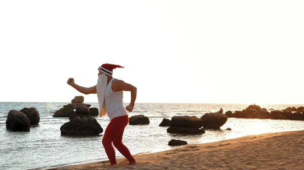 Смішний Санта Клаус Санта Клаус Робить Ранкові Вправи Санта Клаус — стокове фото