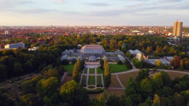 Panorama Overview Drone Footage Botanischer Garten Berlin Lichterfelde Golden Hour — Stock Video