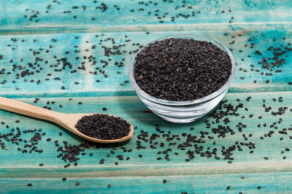 Black Organic Seeds Sesame Sesamum Indicum — Stock Photo, Image