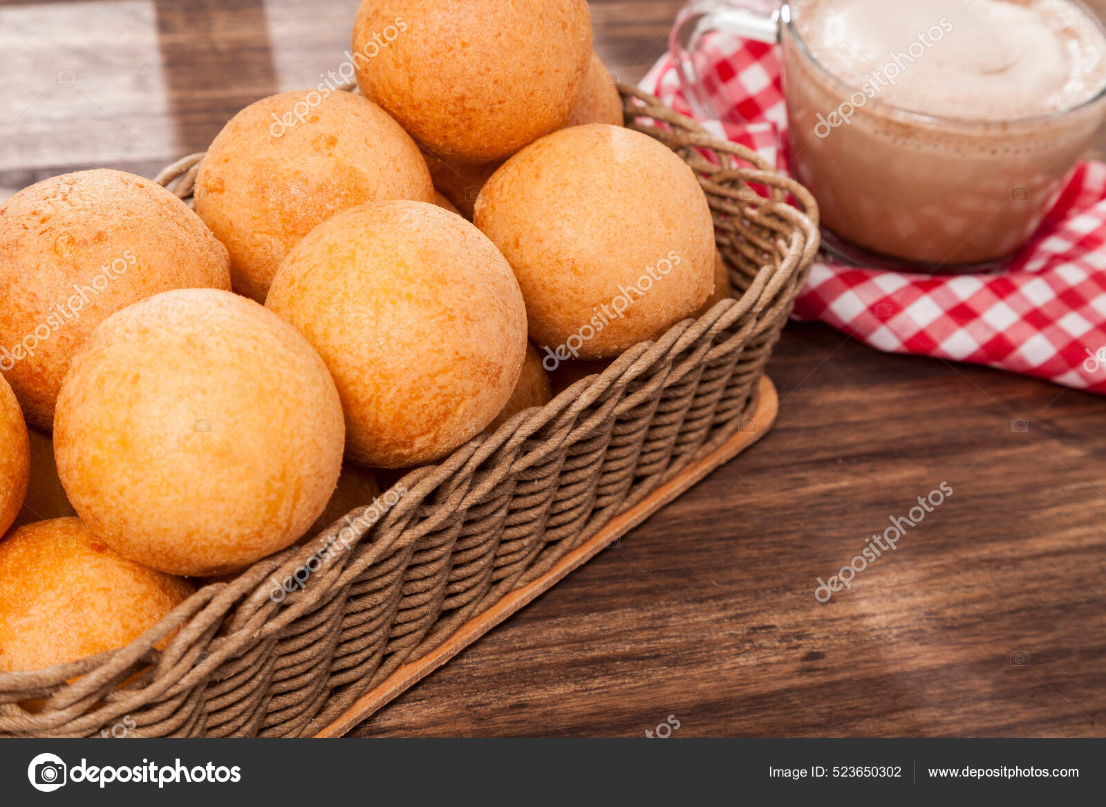 Bunuelo Traditional Food Colombian Deep Fried Cheese Bread Hot Drink